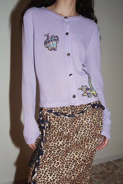 Embroidered Animal Patch Knit Cardigan