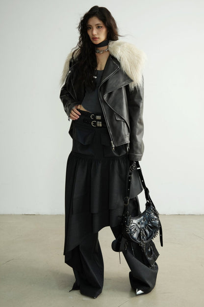 Restrained Pleated Casual Pants With Skirt Set-Up