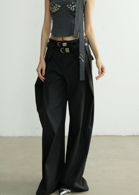Restrained Pleated Casual Pants With Skirt Set-Up