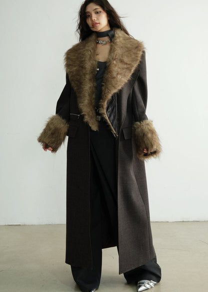 Detachable Fur Collar Long Blazer