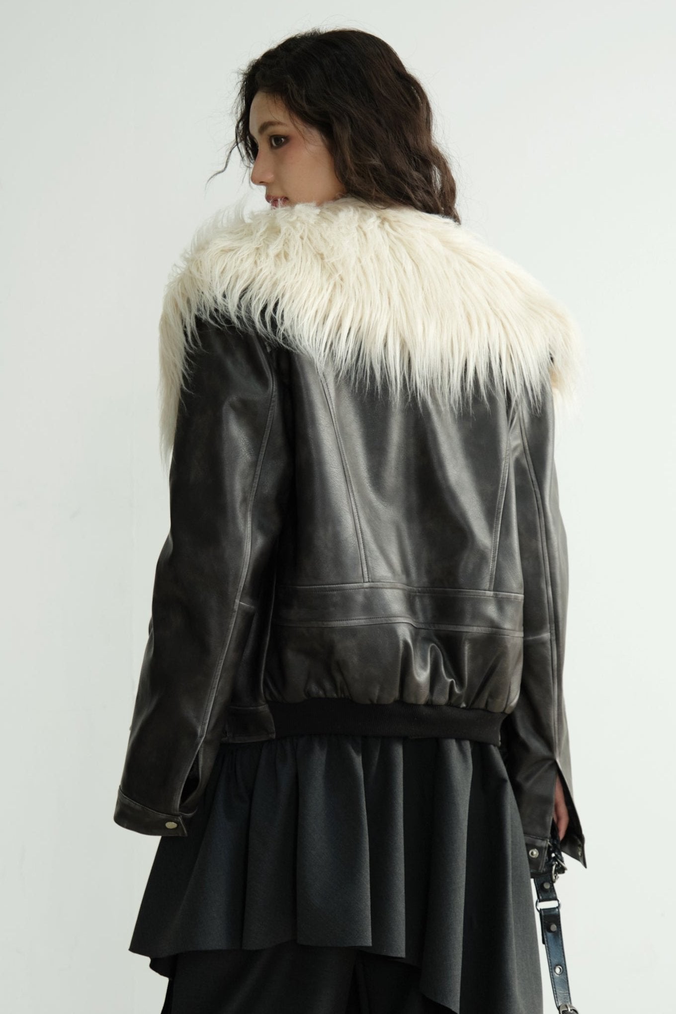 Dark Retro Rock Long Fur Collar Jacket