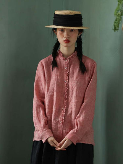 Yarn-Dyed Linen Niche Lace Shirt【s0000006908】