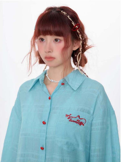 Heart Button Logo Embroidery Semi-Sheer Shirt【s0000007144】