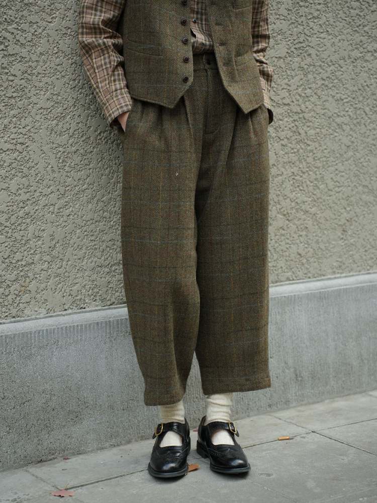 Retro Plaid Mid-Rise Wool Pants【s0000006925】