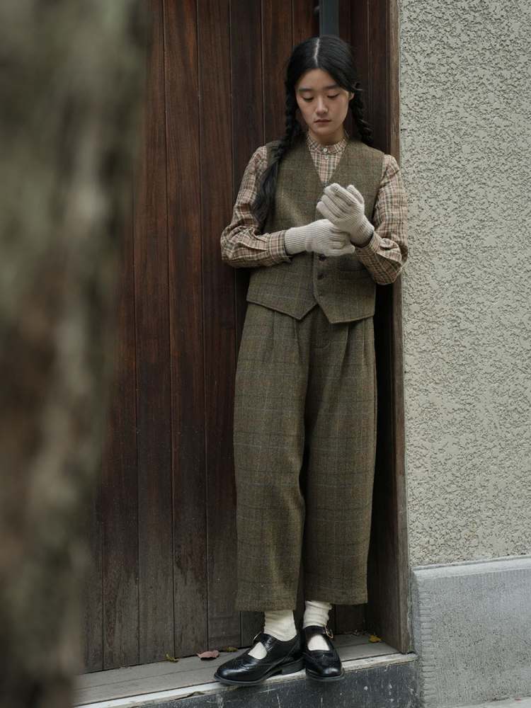 Retro Plaid Mid-Rise Wool Pants【s0000006925】