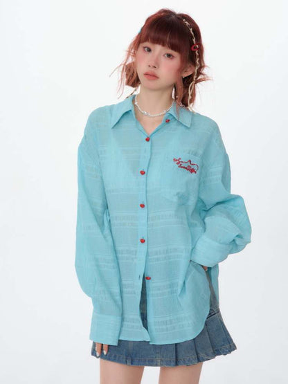 Heart Button Logo Embroidery Semi-Sheer Shirt【s0000007144】