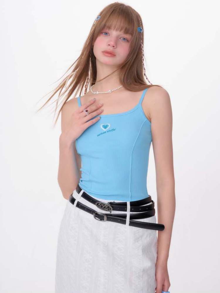 Slim Fit Heart Embroidery Knit Camisole【s0000007133】