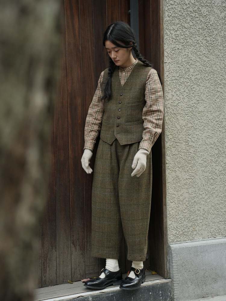 Retro Plaid Mid-Rise Wool Pants【s0000006925】