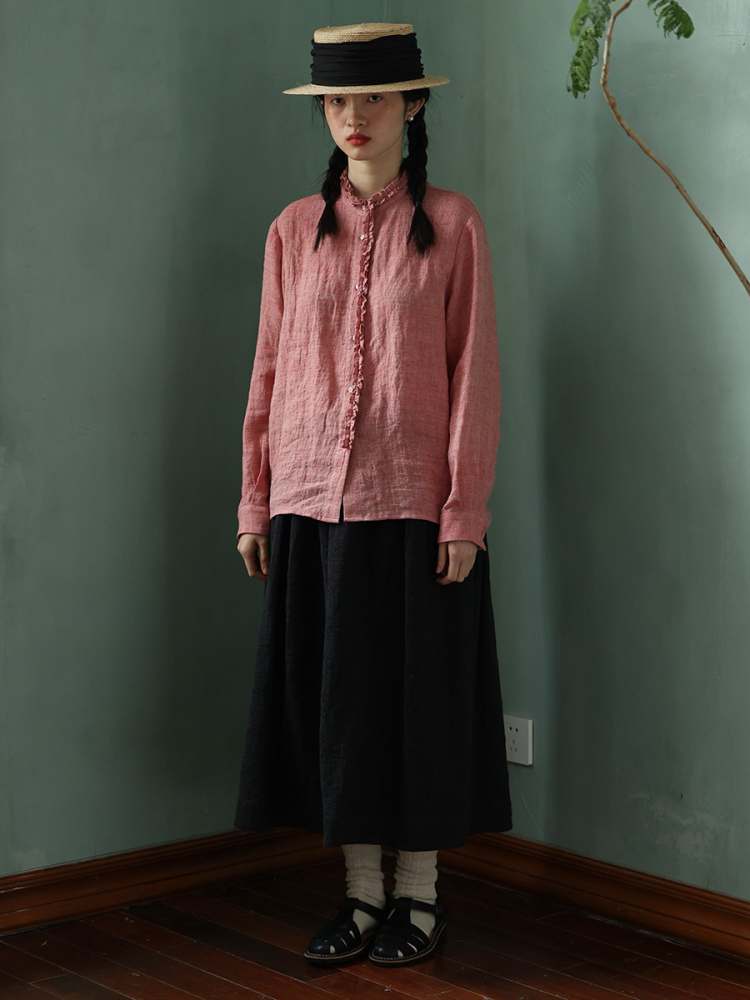 Yarn-Dyed Linen Niche Lace Shirt【s0000006908】