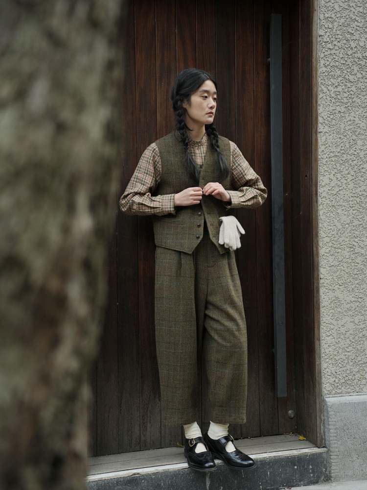 Retro Plaid Mid-Rise Wool Pants【s0000006925】