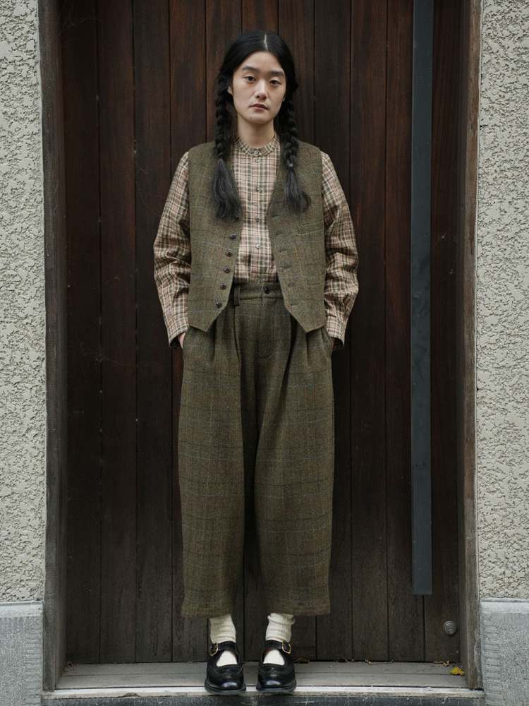 Retro Plaid Mid-Rise Wool Pants【s0000006925】