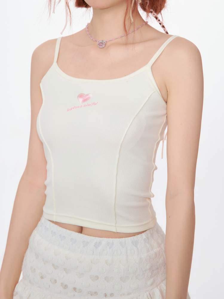 Slim Fit Heart Embroidery Knit Camisole【s0000007133】