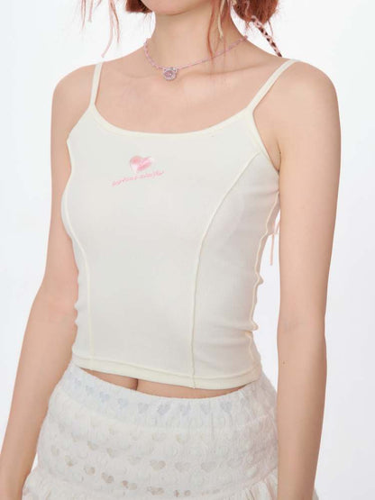 Slim Fit Heart Embroidery Knit Camisole【s0000007133】