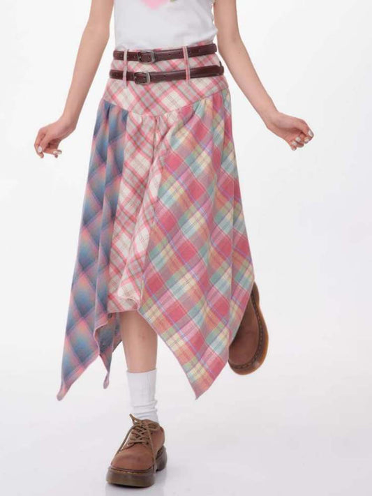 3 Types Of Plaid Patterns Double Waist Random Hem Skirt【s0000007142】