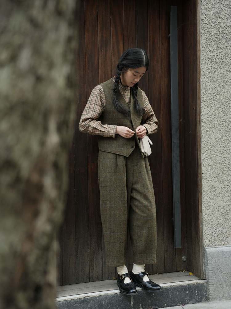 Retro Plaid Mid-Rise Wool Pants【s0000006925】