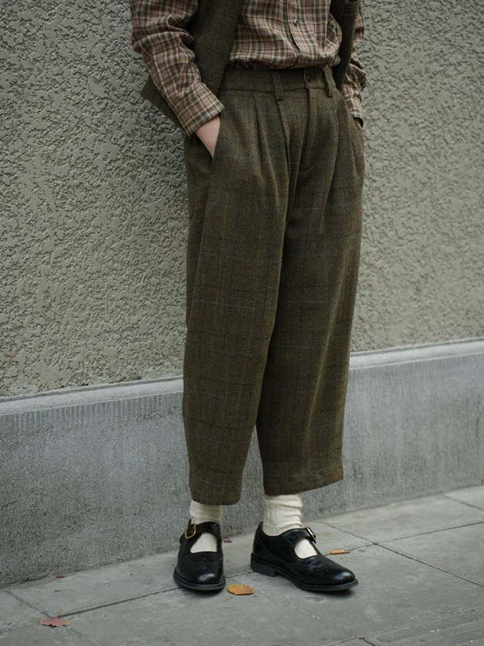 Retro Plaid Mid-Rise Wool Pants【s0000006925】