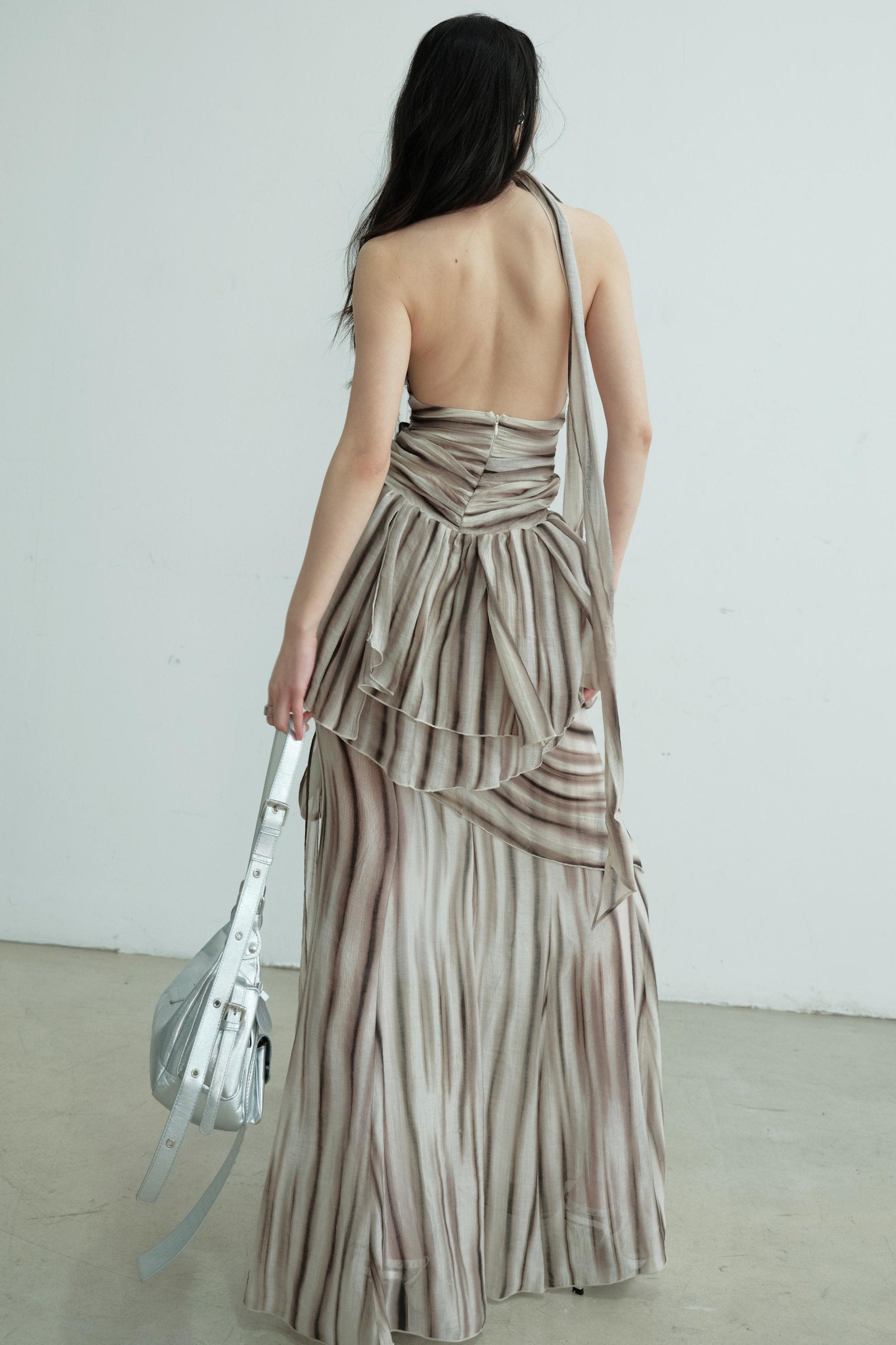 Pleated V-Neck Vest With Skirt Set