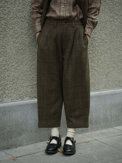 Retro Plaid Mid-Rise Wool Pants【s0000006925】