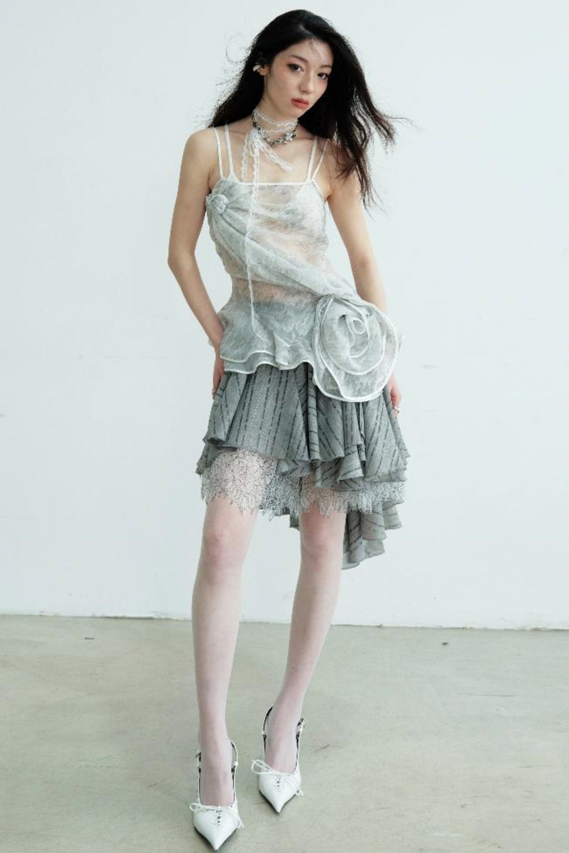 Romantic Gray Half Skirt