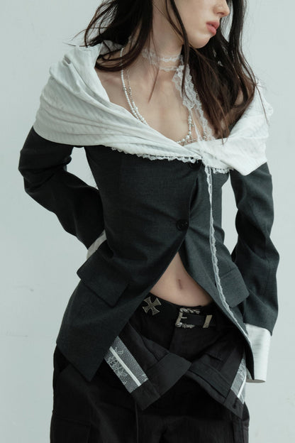 Elegant Color Clash Blazer Top