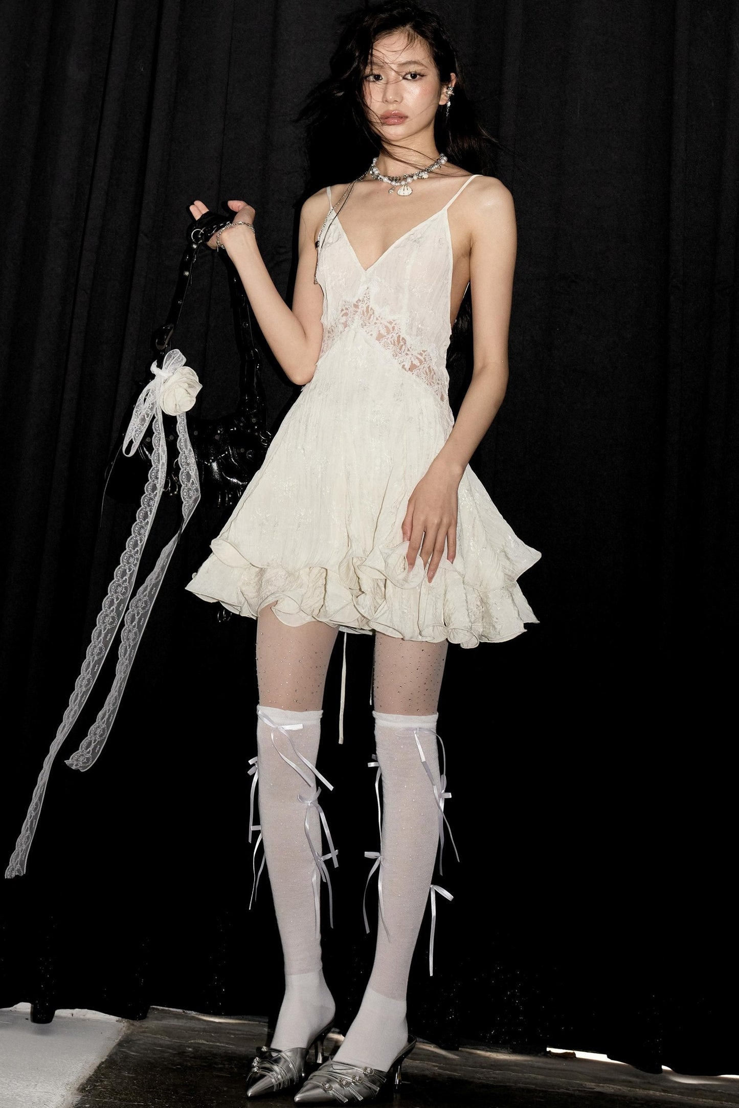 Creamy Lace Halter Dress