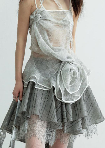 Romantic Gray Half Skirt