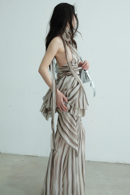 Pleated V-Neck Vest With Skirt Set