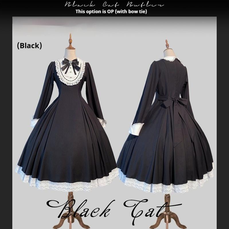 Hezi's Cat Haven - Black Cat Butler - Maid Lolita OP Dress Elegant Black and White Dress