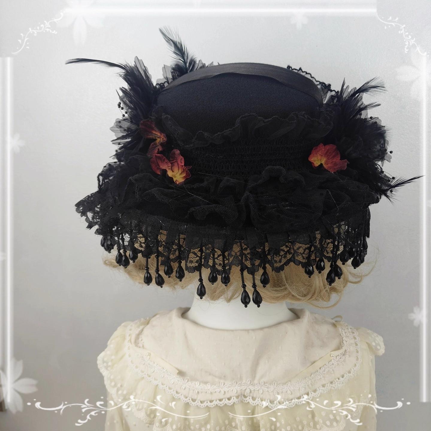 Cocoa Jam - Gothic Lolita Flat Hat, With Ribbon Ties