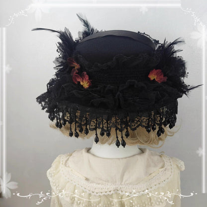 Cocoa Jam - Gothic Lolita Flat Hat, With Ribbon Ties