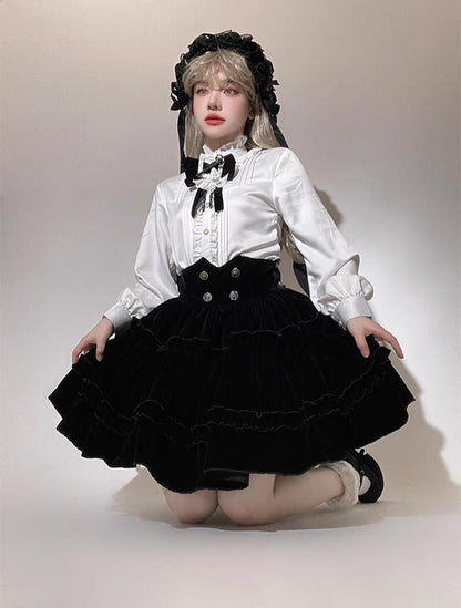 CastleToo - Erosion Heart F-Type - Ouji Lolita Suit Black Velvet Shorts and Skirt