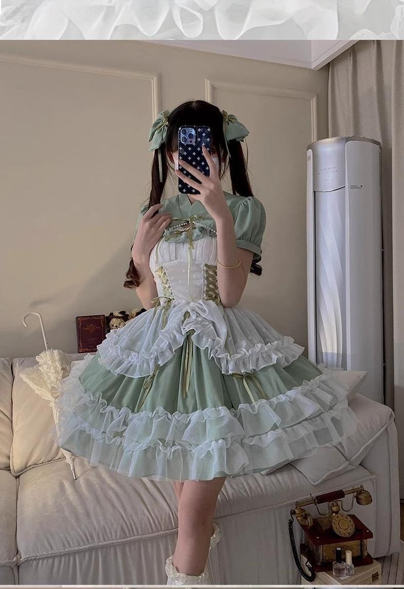 Daydream Whisper - Toting Basil - Plus Size Wedding Lolita Dress Green Bridal JSK