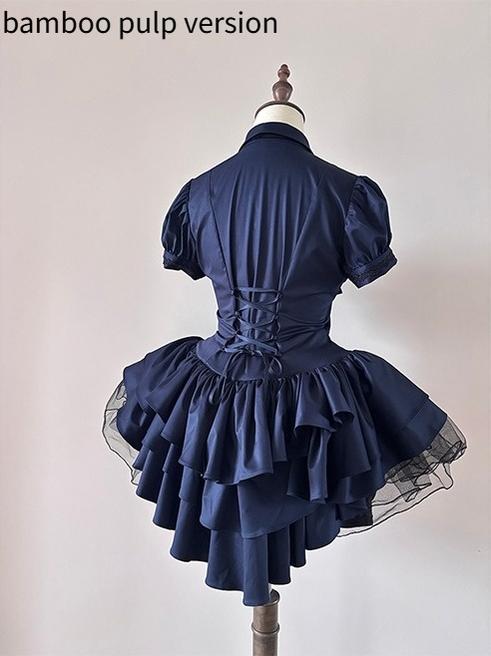 FlowerFairyDaily - Midnight Prayer - Solid Lolita Shirt with Flowing Tiered Back Hem
