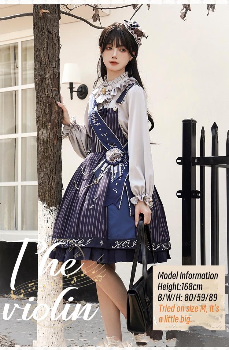 Forest Fluorescent Carps - Classic Lolita Salopette Set Violin Preppy Style Dress