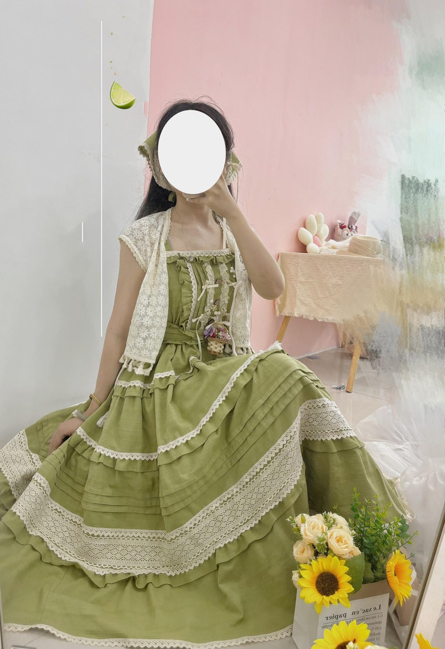 Qianmu - Summer Floral Tea - Country Lolita Cotton Jumper Dress Burlap Dress