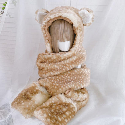 Xiaogui - Winter Kawaii Lolita Hat Antler Plush 3-in-1 Set