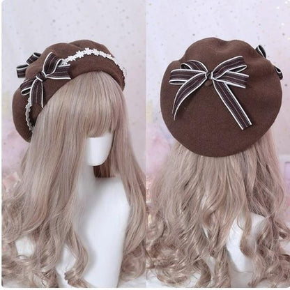 Xiaogui - Sweet and Lovely Daisy Bowknot Woolen Beret