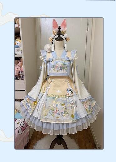 YingLuoFu - Laurel - Kawaii Han Lolita Jumper Dress Rabbit Print