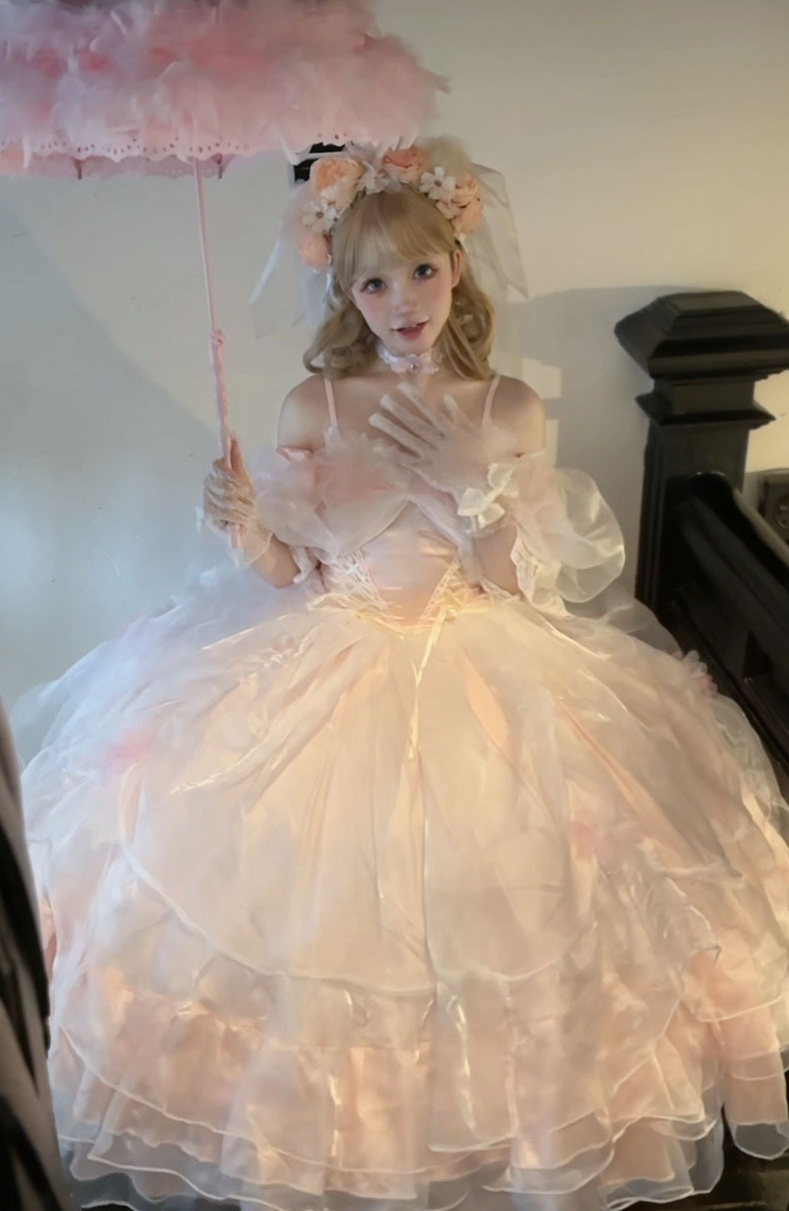 Daydream Whisper - Misty Rose Sea - Plus Size Wedding Lolita JSK with Puffy Tiered Skirt