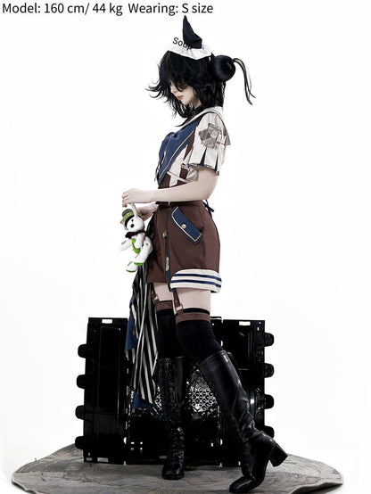 Designer's Gift - Voyager's Daily - Ouji Lolita Suspender Shorts Set with Shirt & Trailing