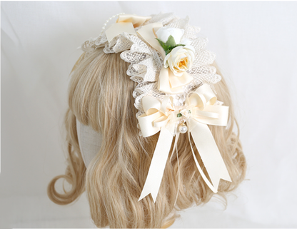 Xiaogui - Sweet Lolita Ivory Lace bow Hair Accessories