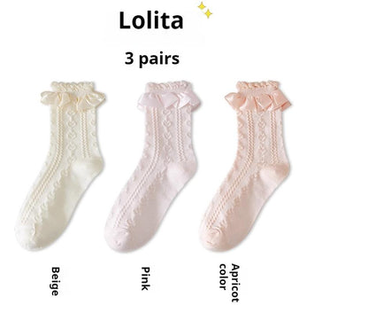 JingChi - Sweet Lolita Socks Women's Multicolor JK Mid-Calf Socks
