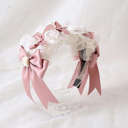 Xiaogui - Ivory & Pink Sweet Lolita Headdress Bridal Lace Headwear