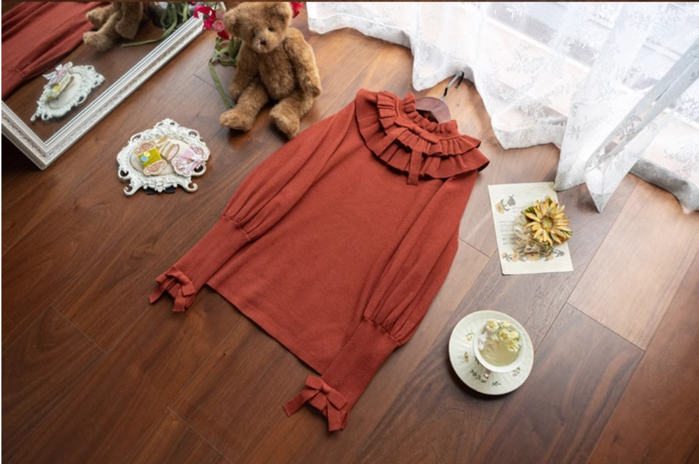 Miaoplus - Sweet Lolita Knit Sweater Long Sleeve Winter Lolita Top