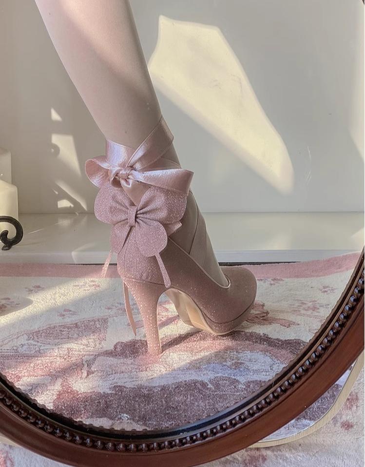 Pure Tea For Dream - Butterfly Specimen - Shiny Ballet Lolita Shoes Sweet Lolita Platform Heels