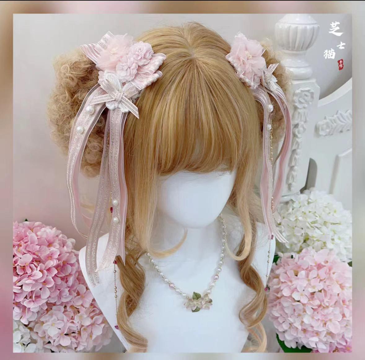 Cheese Cat - Kawaii Lolita Brooch Cherry Pearl Necklace