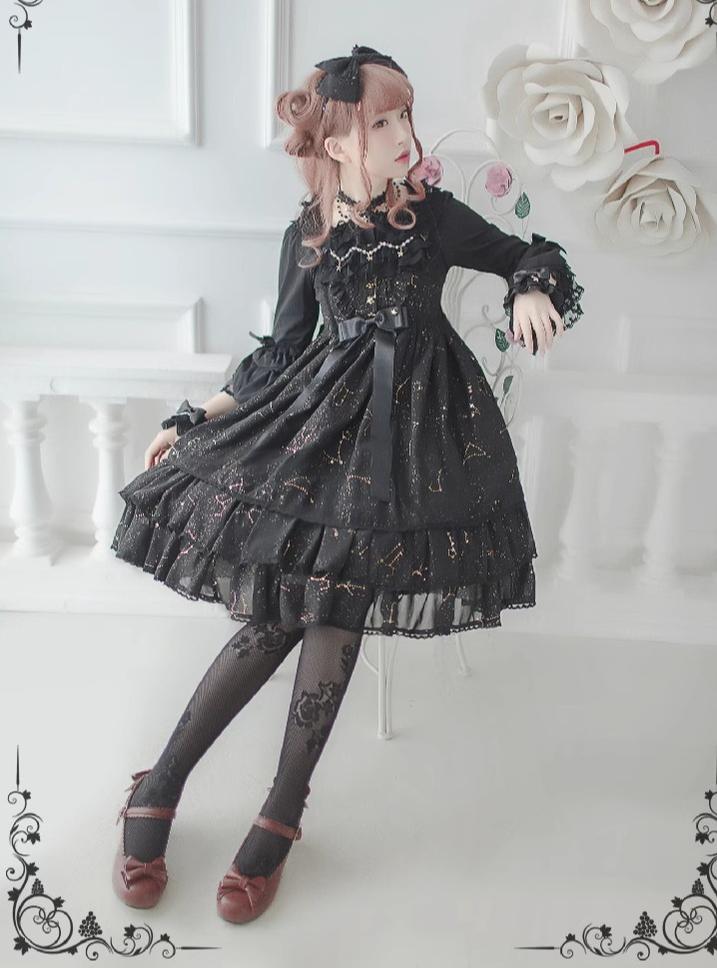 Sakuya Lolita - Whisper Of Stars - Constellation Foil Printing Elegant Lolita High Waist JSK Dress