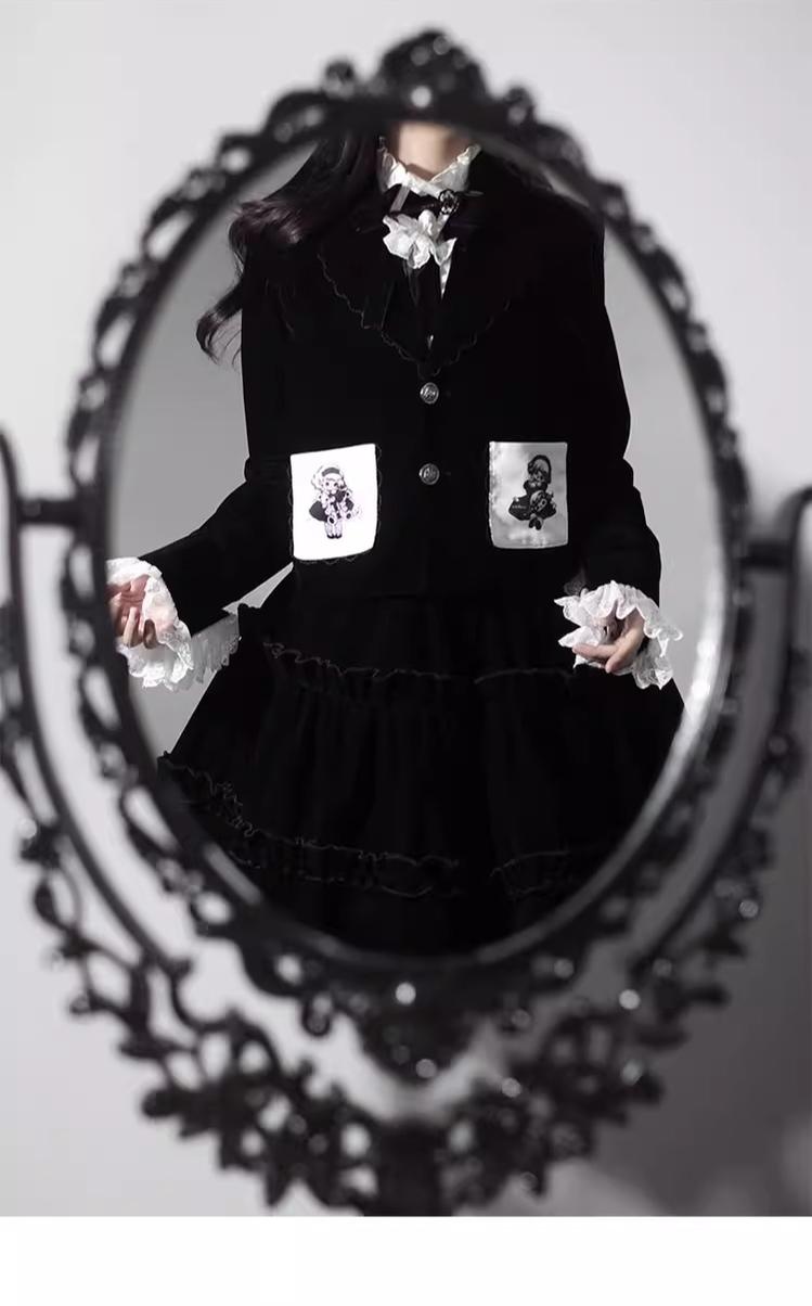 CastleToo - Erosion Heart F-Type - Ouji Lolita Suit Black Velvet Shorts and Skirt