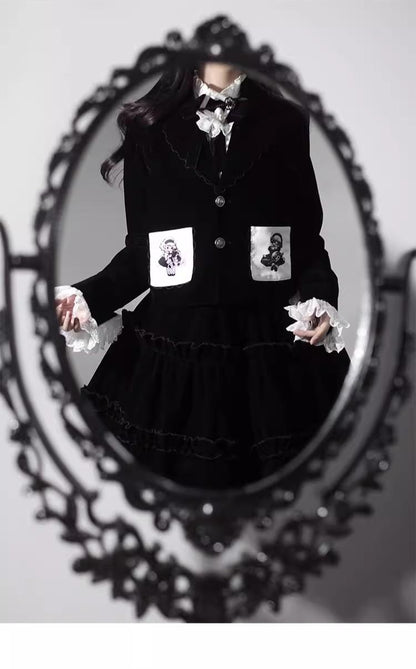 CastleToo - Erosion Heart F-Type - Ouji Lolita Suit Black Velvet Shorts and Skirt