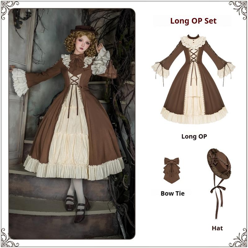 With PUJI - Walnut Box - Classic Lolita OP Dress Suit, Flared Sleeve